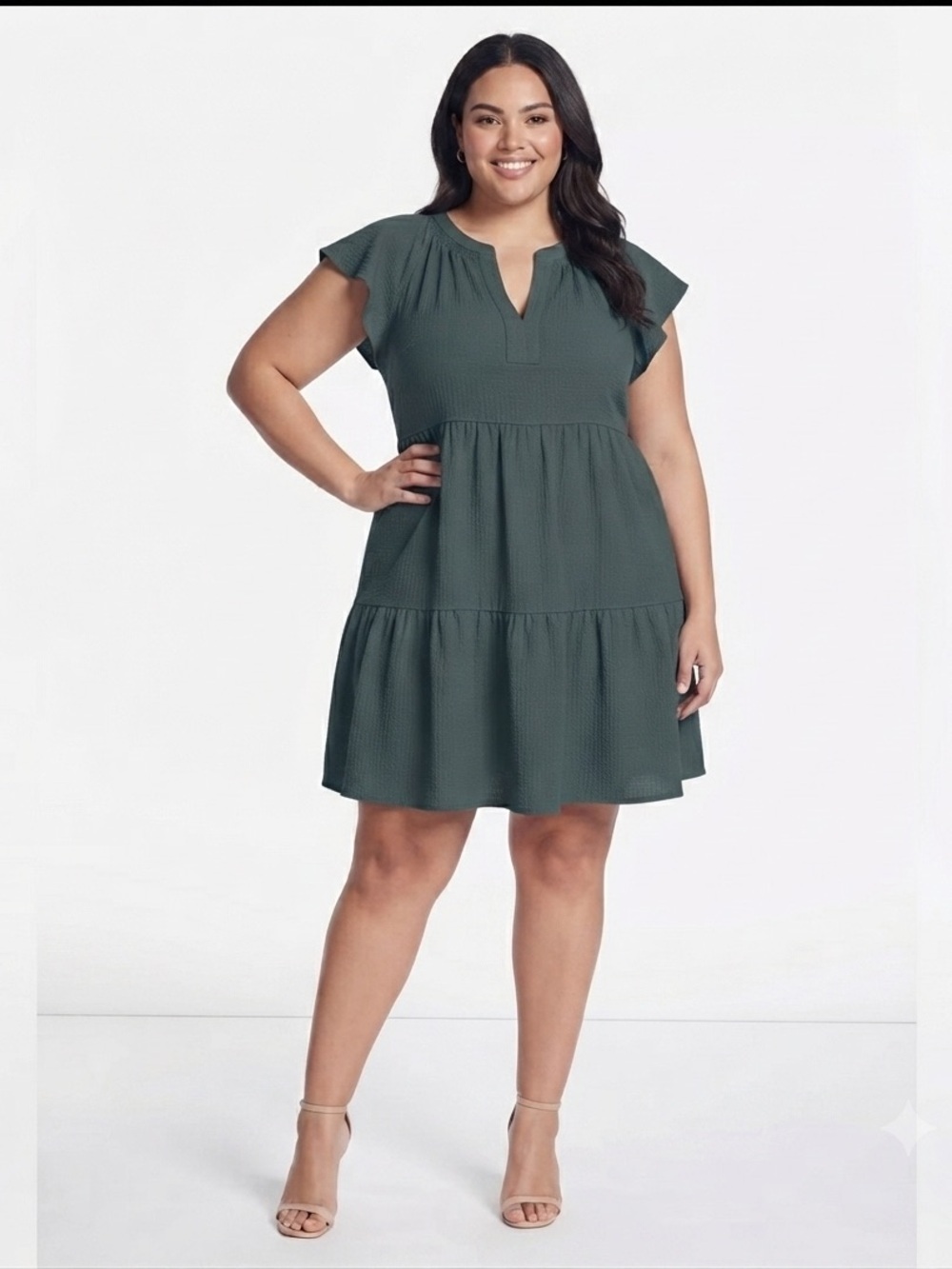 Calvin Klein Women's Split-Neck Tiered A-Line Dress